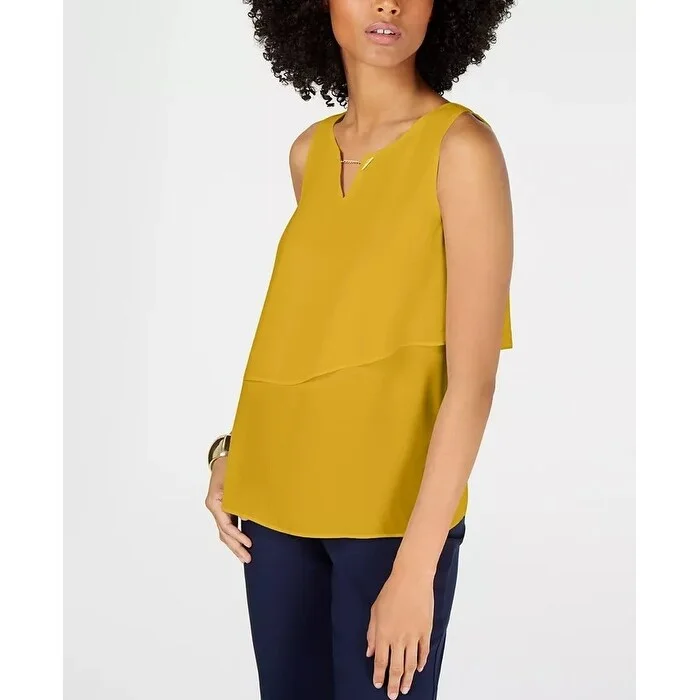 Thalia Sodi Women's Hardware Tiered Sleeveless Top Dark Yellow Size M - Medium