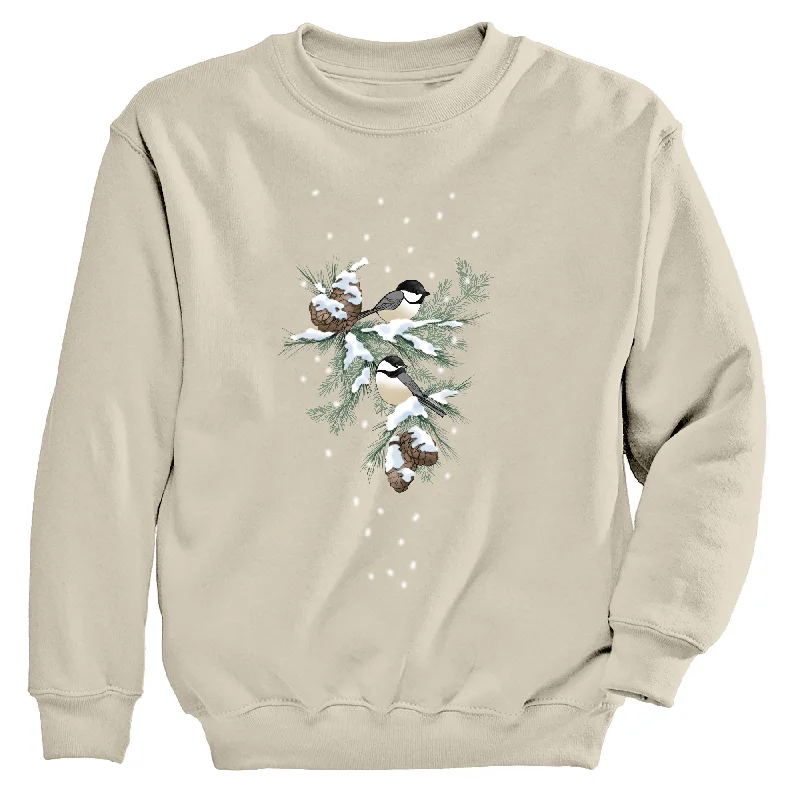 Chickadees And Pinecones Women's Crew Neck Sweatshirt