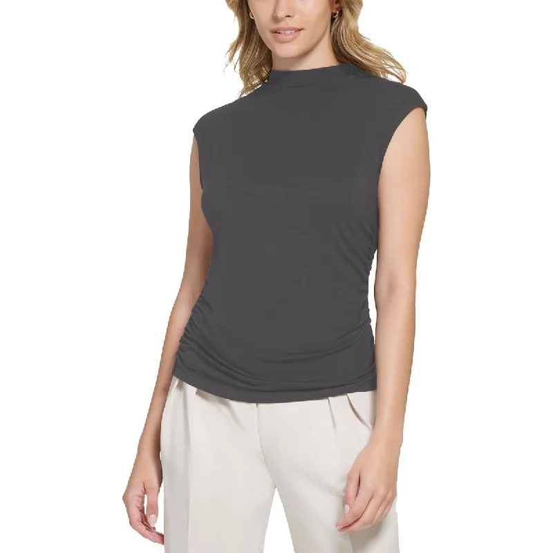 Calvin Klein Womens Mock Neck Sleeveless Blouse