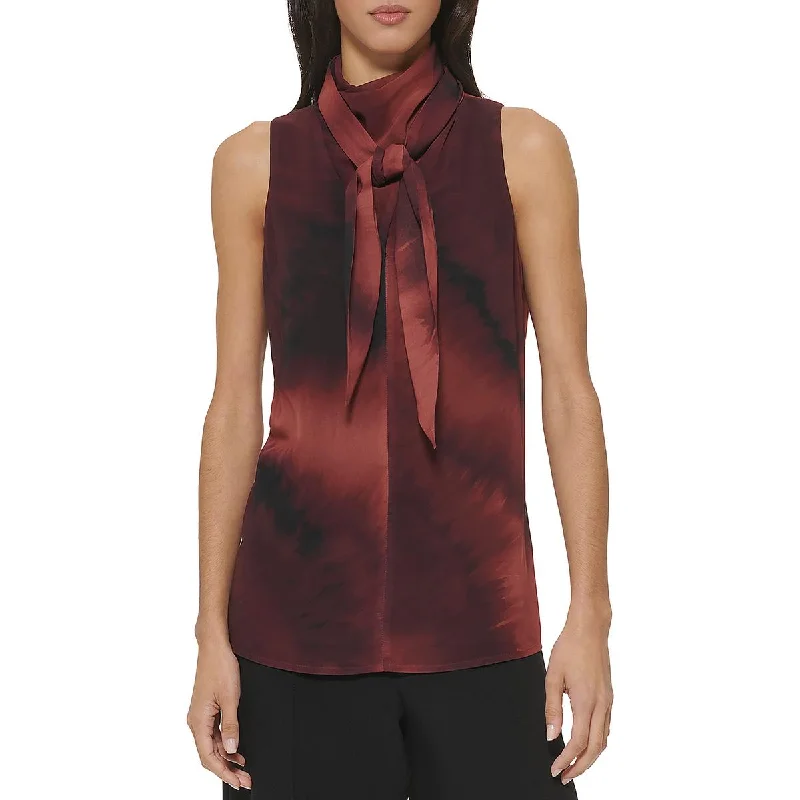 DKNY Womens Tie-Neck Sleeveless Blouse