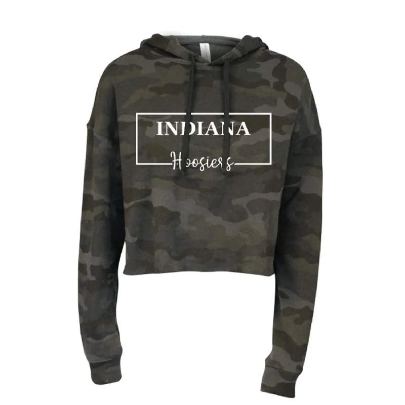 Ladies Indiana Hoosiers Abby Sueded Raw Edge Crop Camo Hood