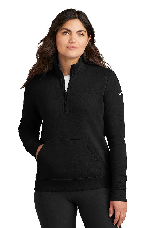 Nike Womens Club Fleece 1/4 Zip Sweatshirt w/ Kangaroo Pocket - Black - COMING SOON