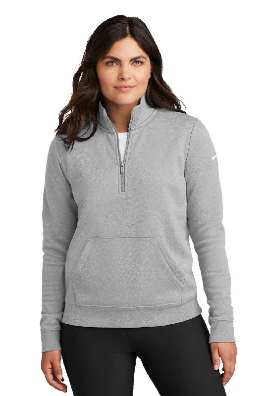 Nike Womens Club Fleece 1/4 Zip Sweatshirt w/ Kangaroo Pocket - Heather Dark Grey - COMING SOON