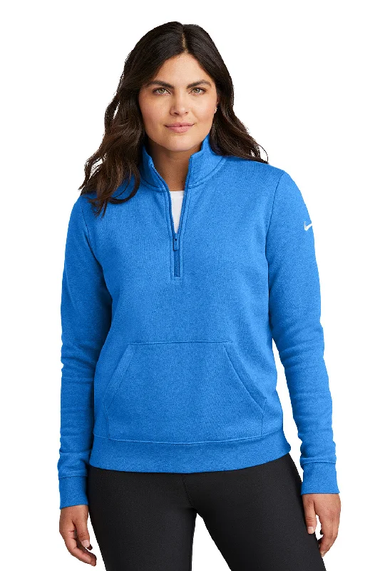 Nike Womens Club Fleece 1/4 Zip Sweatshirt w/ Kangaroo Pocket - Heather Light Game Royal Blue - COMING SOON