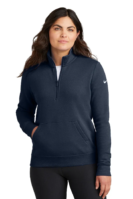 Nike Womens Club Fleece 1/4 Zip Sweatshirt w/ Kangaroo Pocket - Midnight Navy Blue - COMING SOON