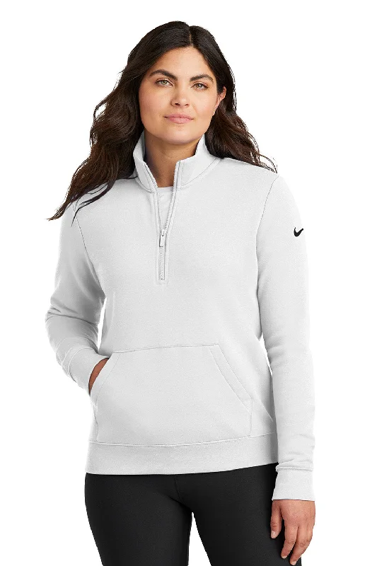 Nike Womens Club Fleece 1/4 Zip Sweatshirt w/ Kangaroo Pocket - White - COMING SOON