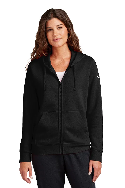 Nike Womens Club Fleece Full Zip Hooded Sweatshirt Hoodie w/ Pockets - Black - COMING SOON