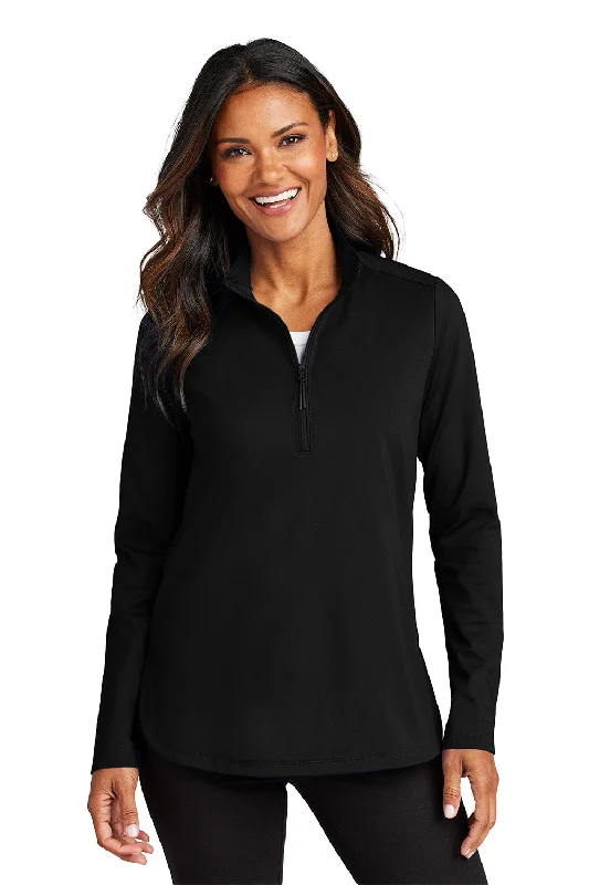 Port Authority Womens C-FREE Double Knit Moisture Wicking 1/4 Zip Sweatshirt - Deep Black - COMING SOON