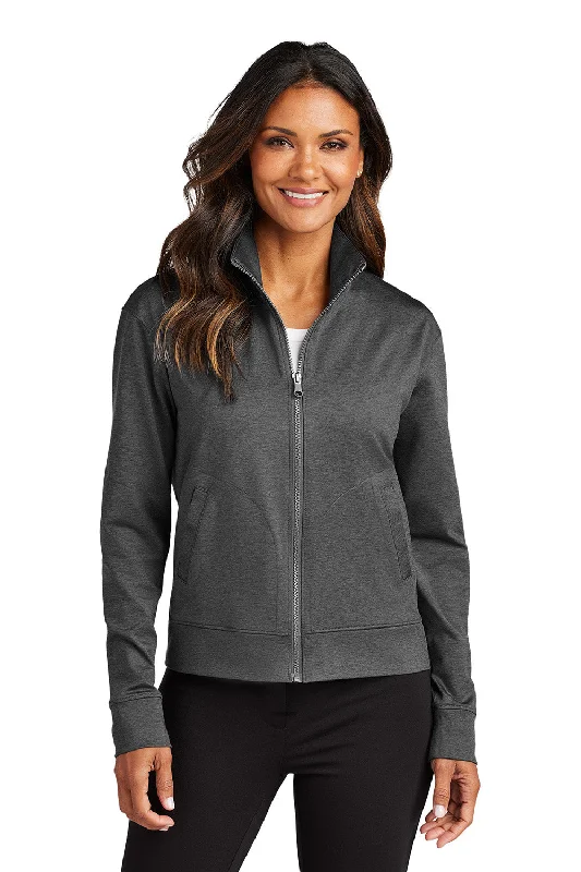 Port Authority Womens C-FREE Double Knit Moisture Wicking Full Zip Sweatshirt w/ Pockets - Heather Steel Grey - COMING SOON