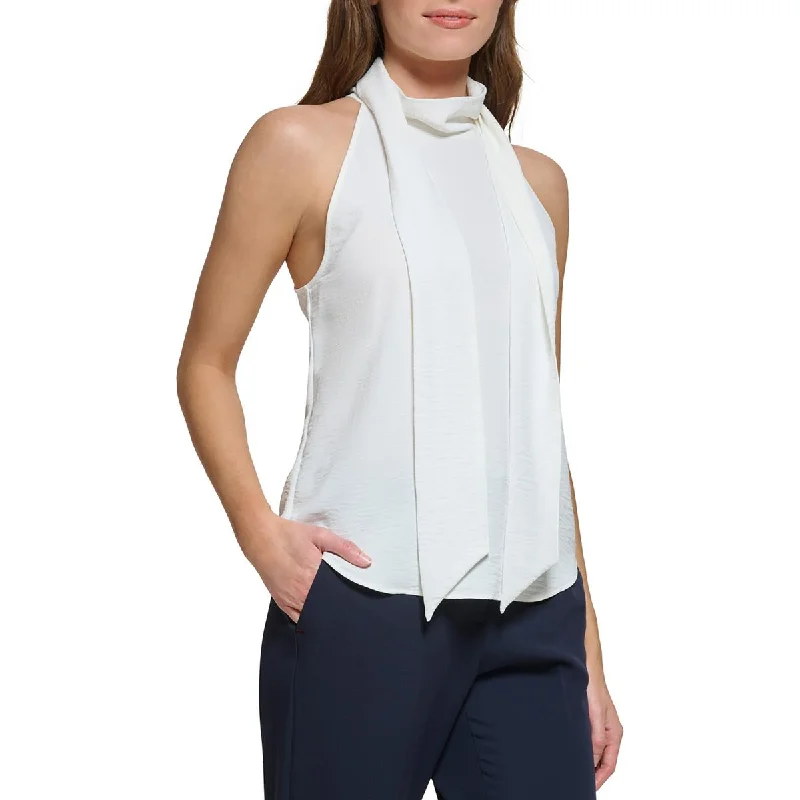 Tommy Hilfiger Womens Tie-Neck Sleeveless Blouse